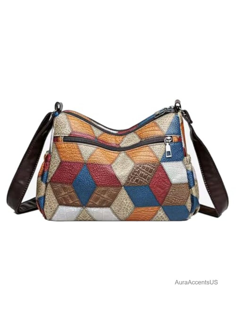 Patchwork Crossbody Bag Multi-Pocket Soft Fabric Adjustable Strap Women's